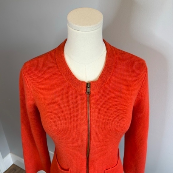 Loft Women's Cropped 3/4 Sleeve Cotton Knit Orange Zippered Cardigan, SZ M - Picture 4 of 9
